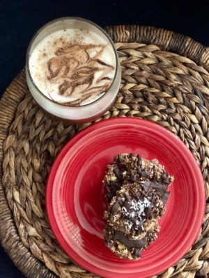 A chocolate coconut bar morning.