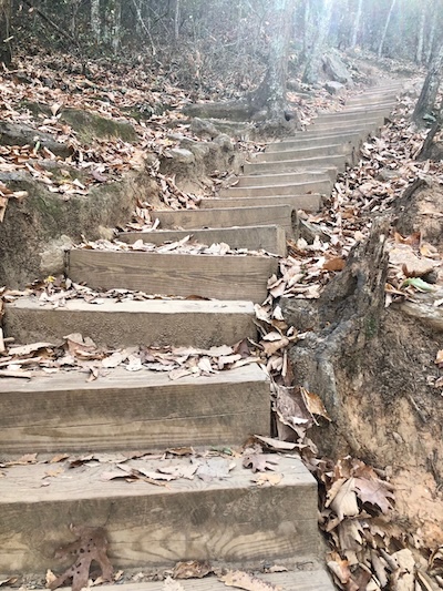 Mountain steps are often uneven like these where you can practice your mountain pose yoga at the mountain top.