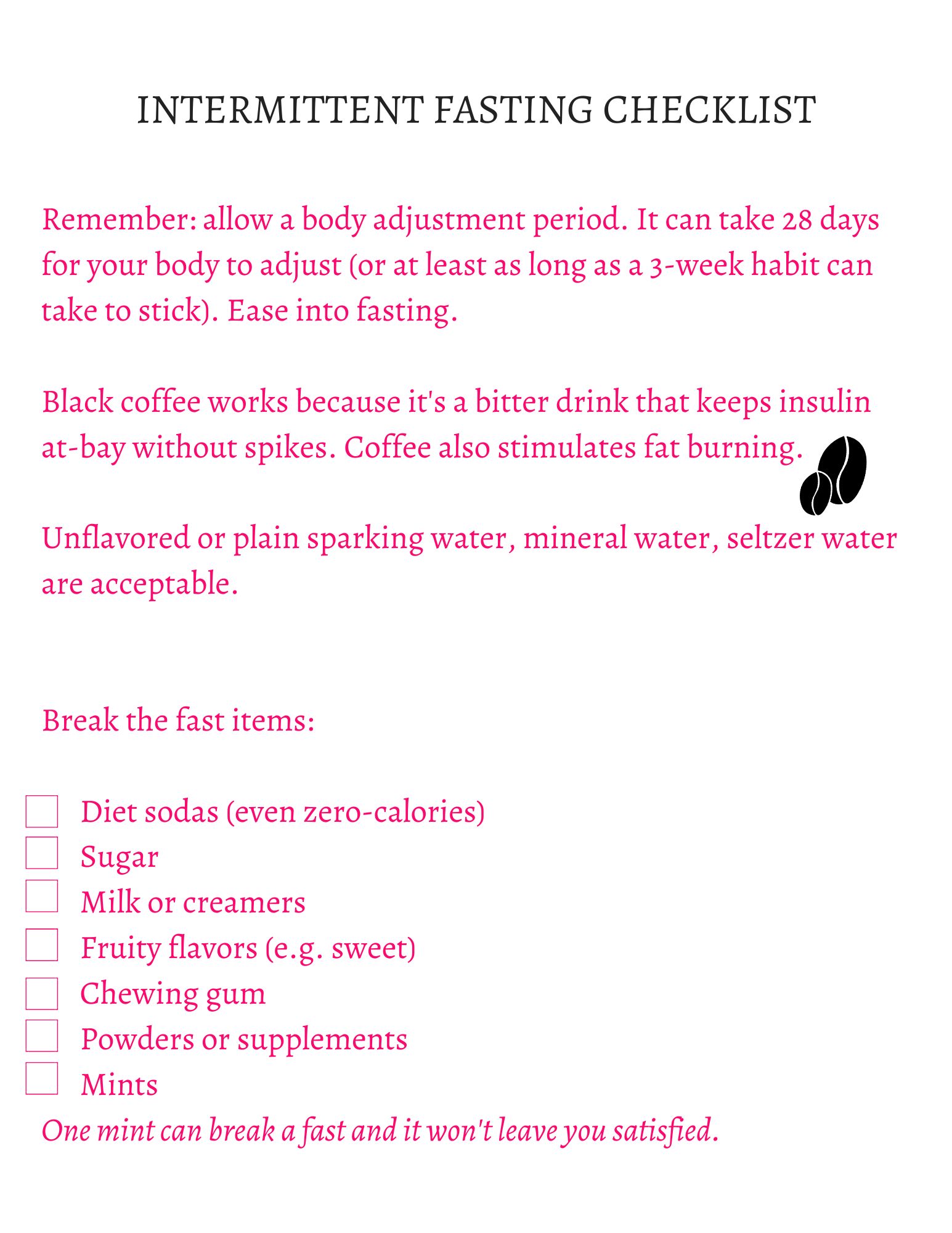 Intermittent fasting checklist do's.