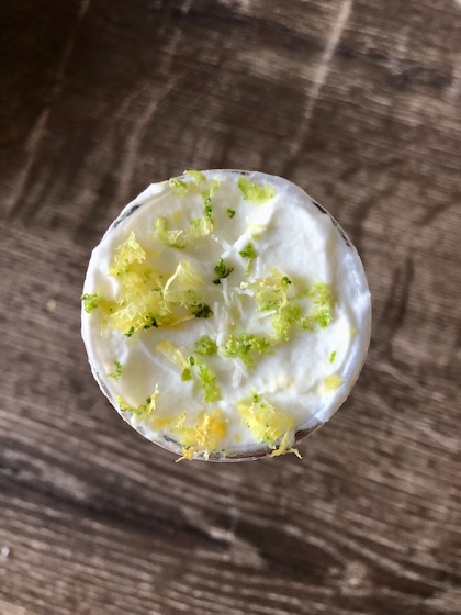 citrus zest for zhugh on a lemon strawberry parfait.