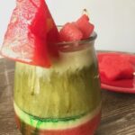 watermelon coffee layered drink melting with fun watermelon star and heart shapes.