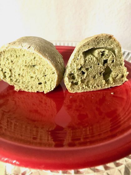 anti inflammatory matcha sourdough baked with regular bread roll proofing and tangzhong method creating light airy pockets.