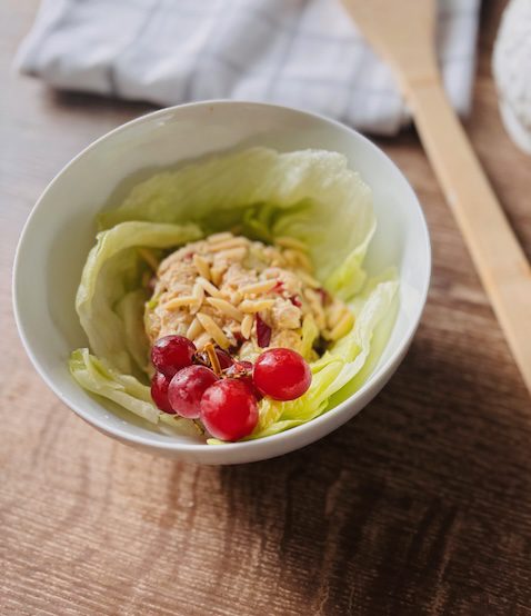 Cabbage wrap chicken salad in a delicious lunch bowl.