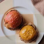 baked apple tart with oats and honey.