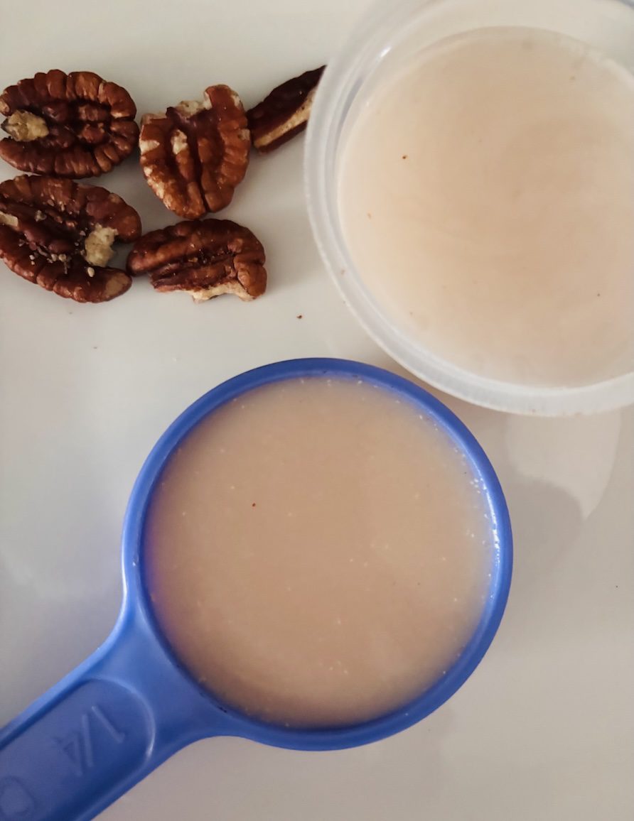 pecan milk first pour and second pour comparison.