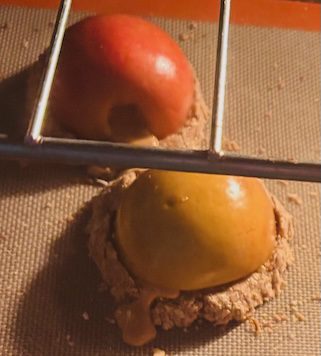 apple tart baking in oven.