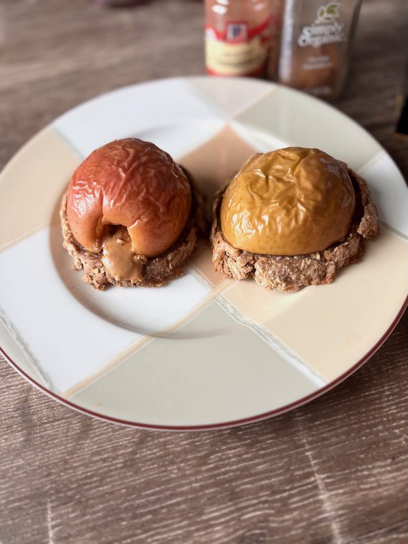 apple tart with oozing peanut butter and cinnamon.