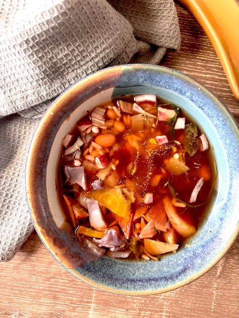 vegetable soup with autumn leaf colors.