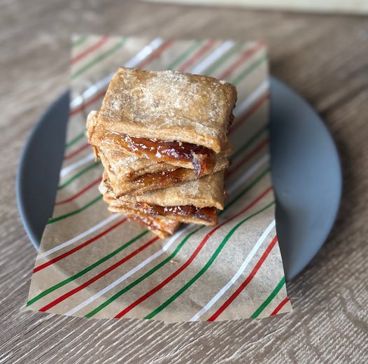 fig bars stack nicely on a festive plate.