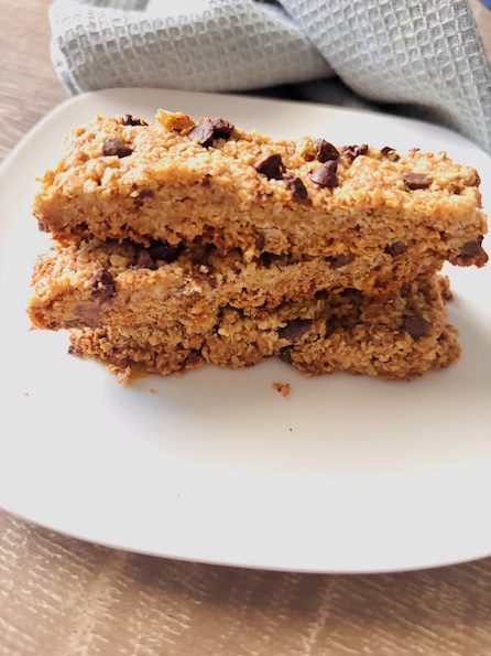 chocolate chip granola bar stack.