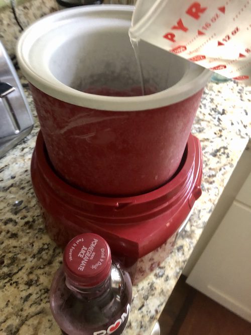 Fruit sorbet with water addd to the juice.