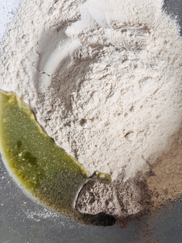 matcha banana bread batter.