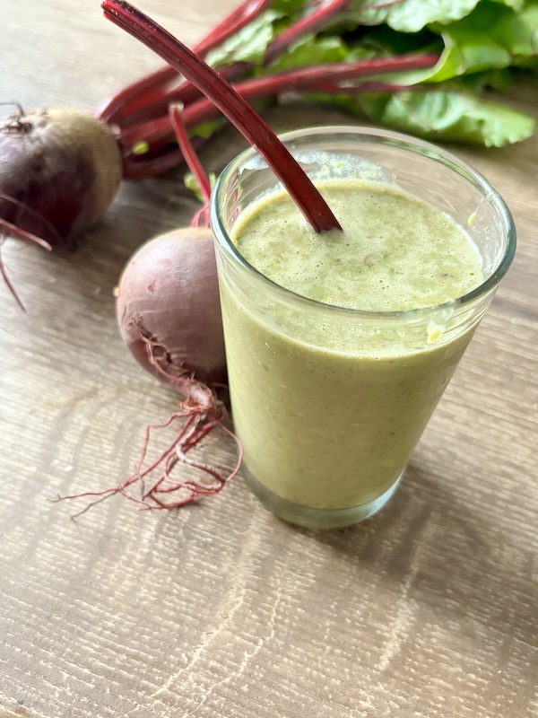 beet green smoothie from fresh beets and beet greens.