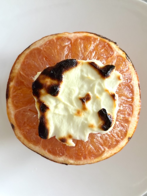 Grapefruit brûlée with Greek yogurt.